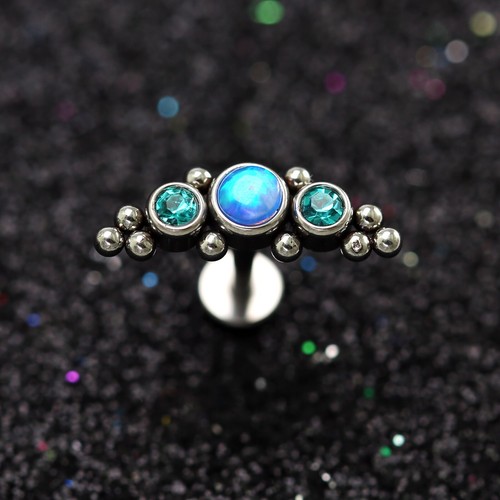 Opal Gem Ear Climber Cartilage Helix Ring Bar Flat Back Stud Piercing Earring - Picture 61 of 93