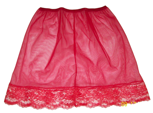 RED SHEER * 15 Denier HALF SLIP * Lace Hem * 28 - 34" Waist * Length 18" - Picture 4 of 5