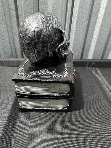 Silver Skull with Spell and Potions book Stack Figure Halloween Gothic No Box - Picture 3 of 6