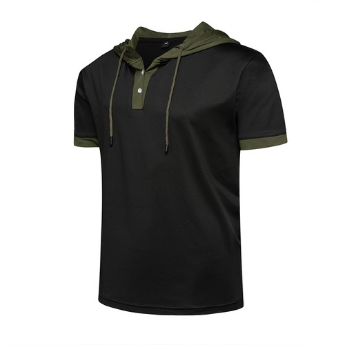 Summer Men Loose Color Blocking Casual Simple Short Sleeve T-Shirt Hoodie - Picture 19 of 27