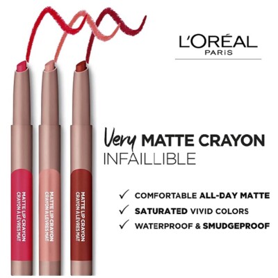L'Oreal Infallible Very Matte Lip Crayon Lippenstift, automatisch - Farbton wählbar