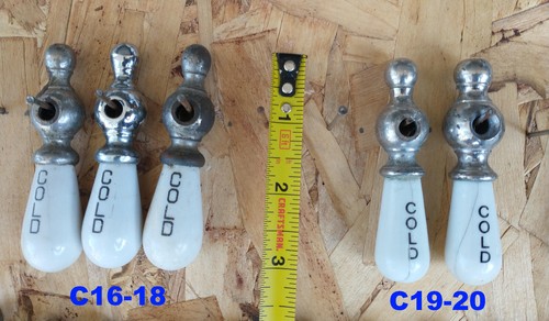 antike Einhand Porzellan Griff Warm / Kalt Waschbecken Wasserhahn Griffe (jeweils) - Bild 5 von 8