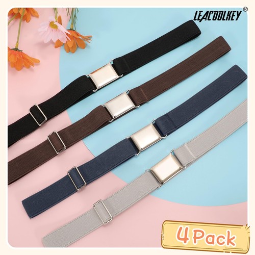 4 Pack Boys Girls Adjustable Belts Kids Elastic Uniform Belt with Silver Buck... - Picture 7 of 7