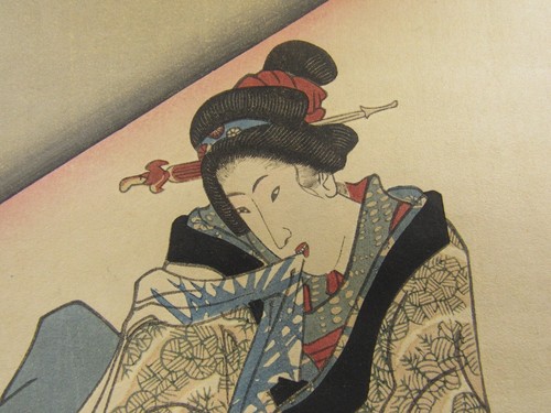 Utagara Kochoro Kunisada Japanese ukiyo-e print panel Three Beauties geisha - Picture 10 of 12