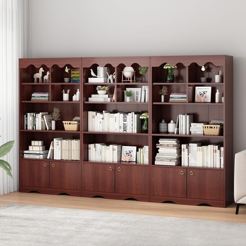 Bookshelf with Doors Cabinet Open Display Rack Storage Shelf MDF Bookcase White - Picture 9 of 27