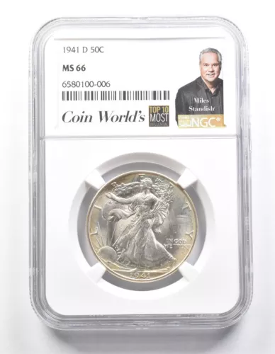 1941-D Walking Liberty Half Dollar Miles Standish MS66 NGC *1401