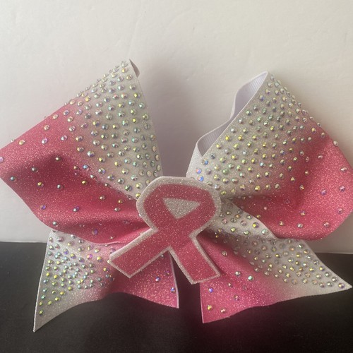 Pink & White Elastic Hair Band Cheer Bows Ponytail Girls Hair Accessory 1 PC - Picture 2 of 8