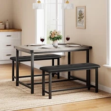  3 Piece Dining Table Set for 4 Kitchen Table Set and 2 Upholstered Benches Home
