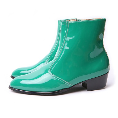 "Botas al tobillo para hombre con cremallera lateral verde brillante hechas a mano COREA 1,77" tacones cubanos - Imagen 8 de 11