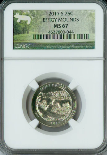 2017 S EFFIGY MOUNDS QUARTER NGC MS67 FINEST GRADE VERY RARE . 