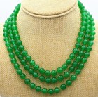 Charming ! 3 Rows 8mm Green Jade Gemstone Round Bead Necklace Jade 18-20'