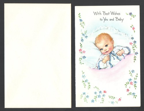 Vintage UnUsed Embossed BABY Card & Env With Best Wishes to you & Baby - Picture 4 of 5
