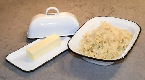 Piatto Burro/Formaggio Acciaio Smaltato Tradizionale Bianco con Coperchio Coperchio - Foto 3 di 3