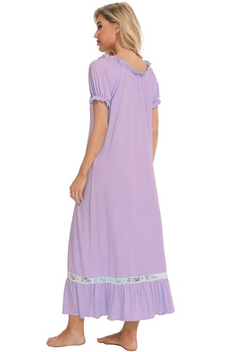 Women's Lace Tied Ruffle Short Sleeve Lounge Maxi Dress - Picture 6 of 26