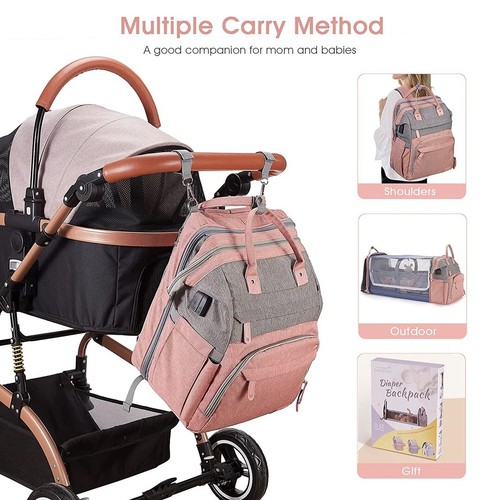 DERJUNSTAR Diaper Bag Backpack with Portable Bassinet - Imagen 6 de 13