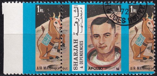 SHARJAH AND DEPENDENCIES 1972 Apollo 16 and zodiac sign SHOOTER, 1 R. 3 CTO - Picture 3 of 6