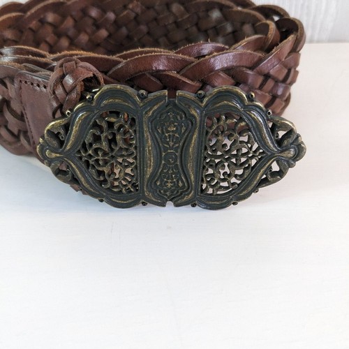 Buckle Brown Leather Braided Belt EUC - Picture 2 of 7
