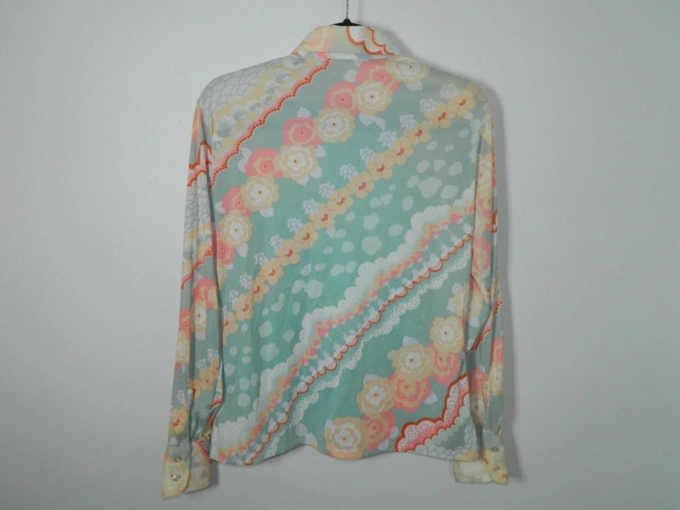 Винтажная рубашка Pucci с воротником размер маленький 70-е синий оранжевый пастель диско - Изображение 2 из 4