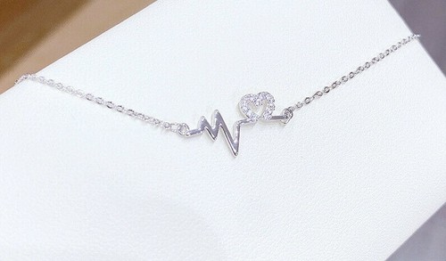 Heartbeat Necklace Gold Plated Pendent Diamond Rhinestone Chain Necklace - Picture 3 of 4