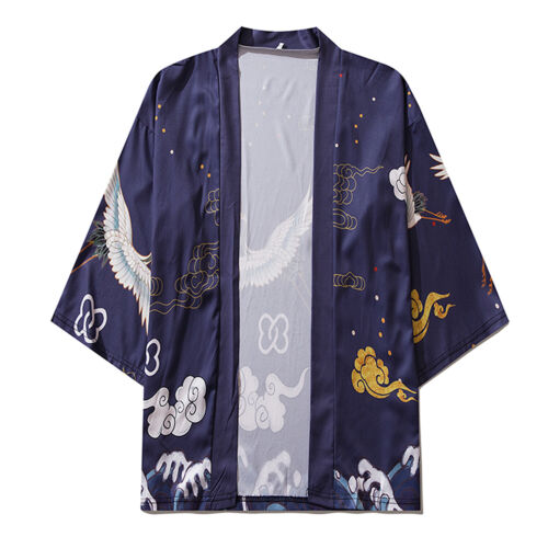 Niepce Herren Fliegende Kraniche in den Wolken Grafik Japanischer Kimono Strickjacke - Bild 2 von 6