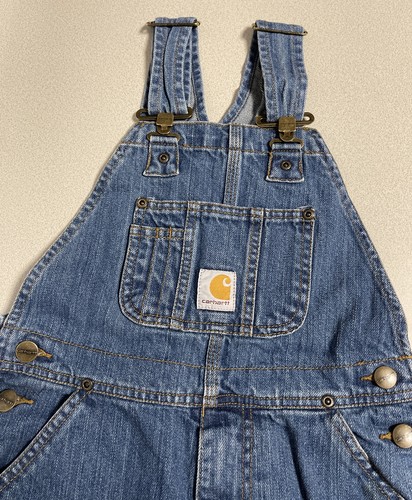 Carhartt Youth Size 7 Master Cloth Blue Denim Bib Overalls kids Pants - Picture 3 of 8