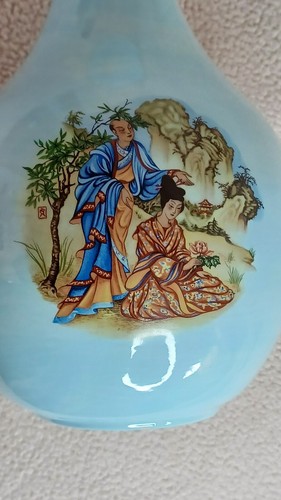 Baby Blue Vase Asian Heritage 16" Tall Pottery Home Decor Asian Culture Scenes - Picture 4 of 20