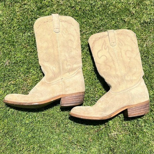 VTG Levi’s Orange Tab Suede Cowboy Western Boots Light Tan Sz 12 70s Distressed - Picture 10 of 15