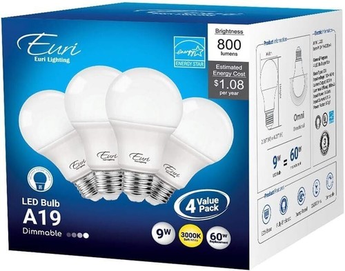 Euri Lighting LED A19 Bulb 3000K Dimmable 9W 800lm Medium Base (E26) Pack of 48 - Picture 6 of 9