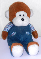 55cm CHIMPANZEE Vintage Monkey Brown Plush in Blue Dungarees Stuffed Animal
