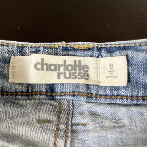 Charlotte Russe Size 8 Women’s Denim Shorts Overlocked Hem Distressed - Picture 6 of 8