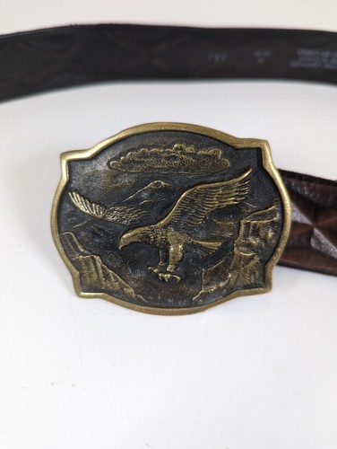 Vtg 1983 Flying Eagle Brass Belt Buckle Heritage Mint Collection w/Levis Belt - Picture 3 of 13