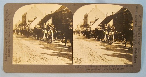 Stereoview W E Troutman 5130 A batteria di pistole da campo Hauled Ypres Belgio (O) - Foto 2 di 4