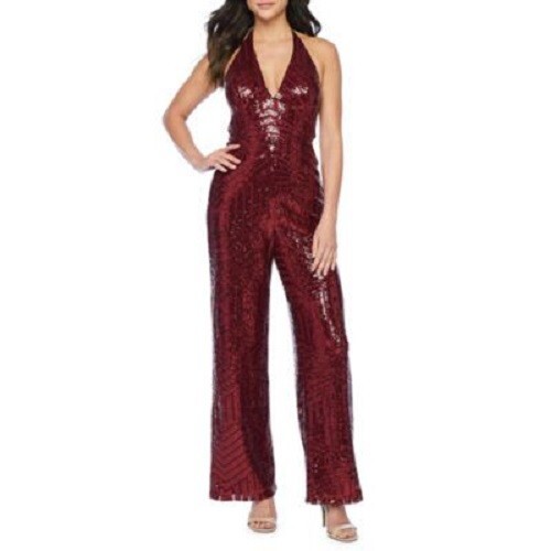 Premier Amour -Sleeveless Halter Sequin Jumpsuit , Size : 12 , color: Ruby  Red | eBay