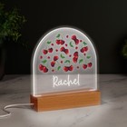 Cherry LED Children's Night Light Personalised Cherries Acrylic Plaque Wood Base