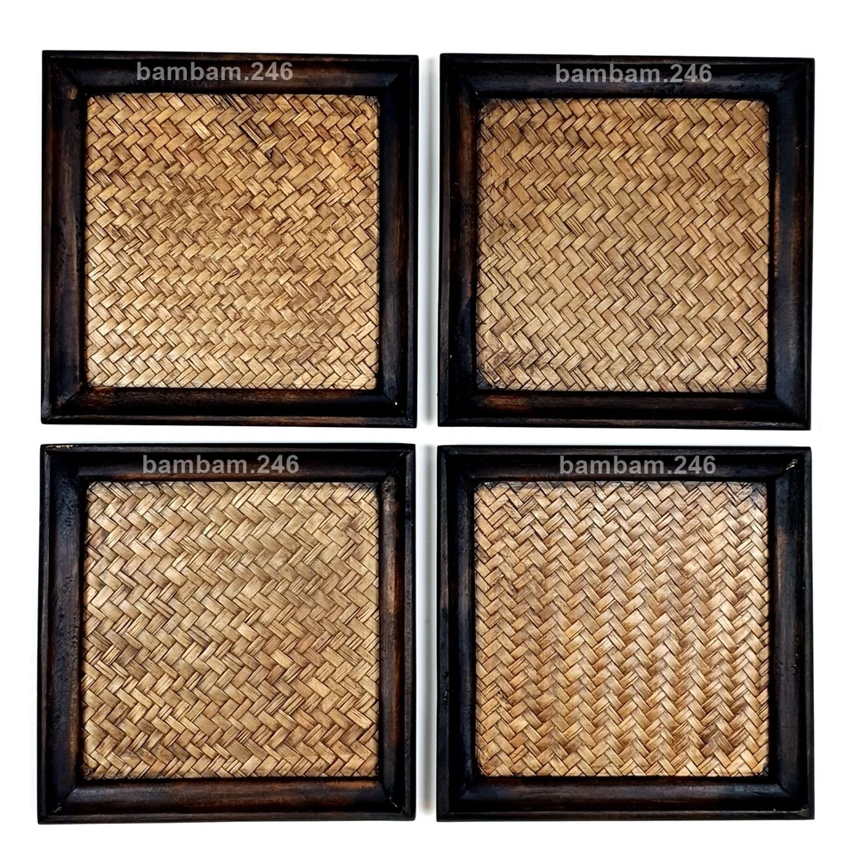 Set of 4 Vintage Wooden Trays Serving Tray 8"x8" Coffee Tray Tea Tray Breakfast - Image 2 of 4