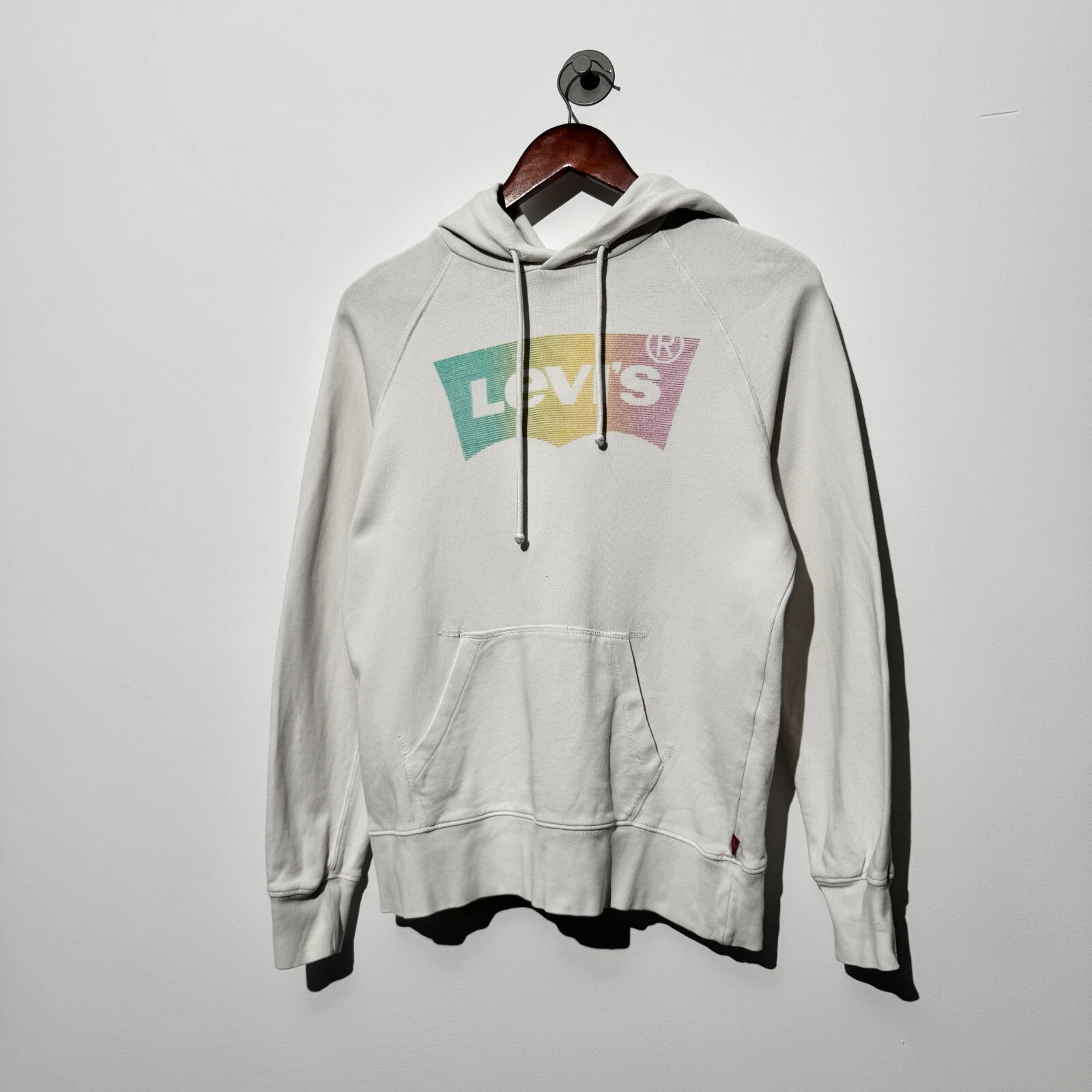 GUCCI Felpa con cappuccio unisex Levis cotone bianco taglia XXS lavata anni 90 sbiadita vestibilità regolare