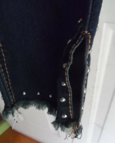 LEE Ankle Crop GIRLS Blue Distressed JEANS size 16 Embellished Stretch Skinny - Picture 5 of 7