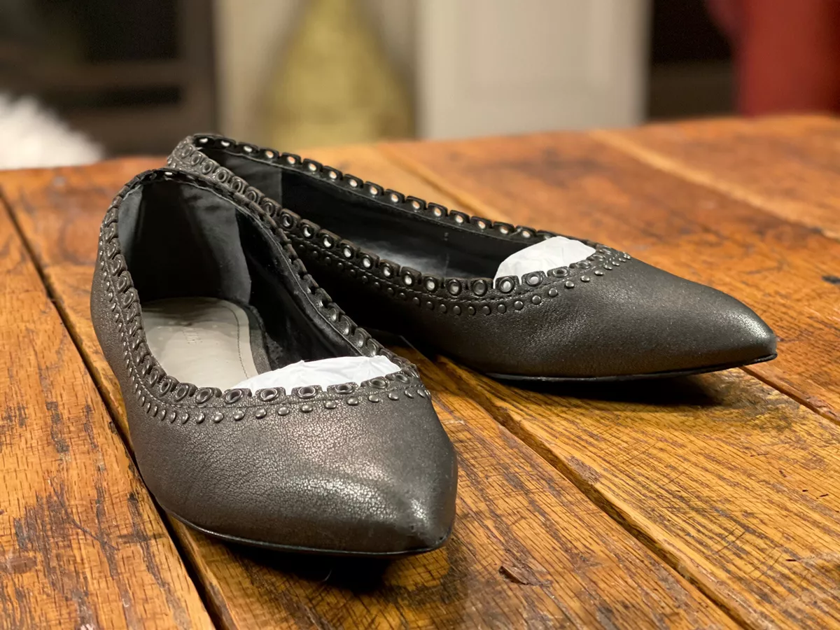 womens POUR LA VICTOIRE 7.5 gunmetal grey leather slip on flats