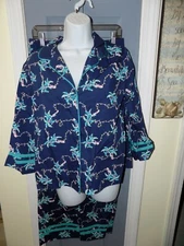 Crown & Ivy Intimates 2 PC Navy Blue Palm Tree Pajama Set Size S Women's NWOT