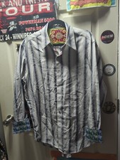 Robert Graham Dress Shirt Mens Lrg Blue Striped Geometric Flip Cuff Button Down