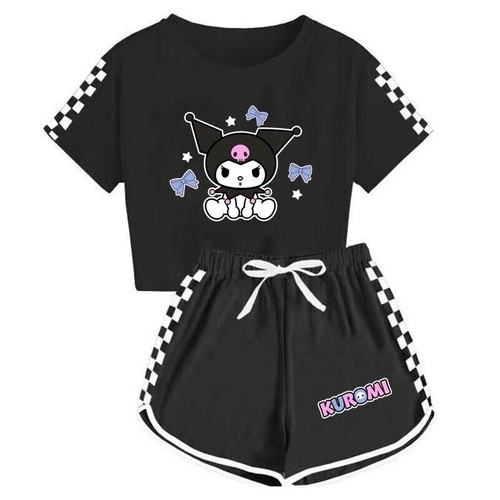 Kids Girls Cartoon Kuromi Print Short Sleeve T-Shirt Shorts Pajama Set Lounge⊰К - Picture 7 of 7