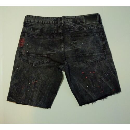Smoke Rise Cut Off Jean Shorts Size 34 Slim Fit Paint Splatter mens - Picture 2 of 11