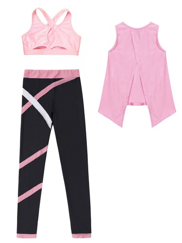 Girls Workout Tracksuit Gym Yoga Top Legging Set Athletic Outfit Sport Crop Top - Picture 19 of 58