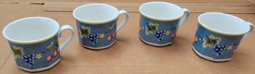 Villeroy & Boch Biella x4 Octagon Mugs & Saucers 6oz Cherry Apple Grape Pear VGC - Picture 3 of 13
