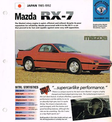 Mazda RX-7 RX7 TURBO SPEC SHEET/Brochure-1988,1989,1990,1991