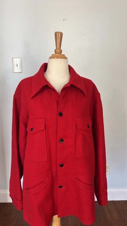 Vtg Pendleton Chore Jacket Mens L Red Virgin Wool Shacket Made in USA Workwear - Image 3 of 4