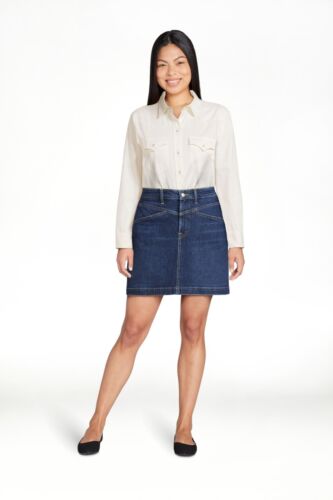 Free Assembly Women's V-Front A-Line Stretchy Blue Denim Skirt Dark Wash 8 NWT