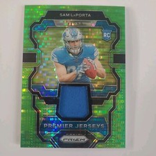2023 Panini Prizm Sam Laporta Premier Jerseys Green Pulsar SP RC Detroit Lions