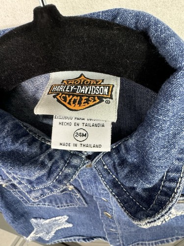 Y2K Harley Davidson 24M Toddler Jean Jacket Embroidered Vintage Biker Moto Star - Picture 4 of 8