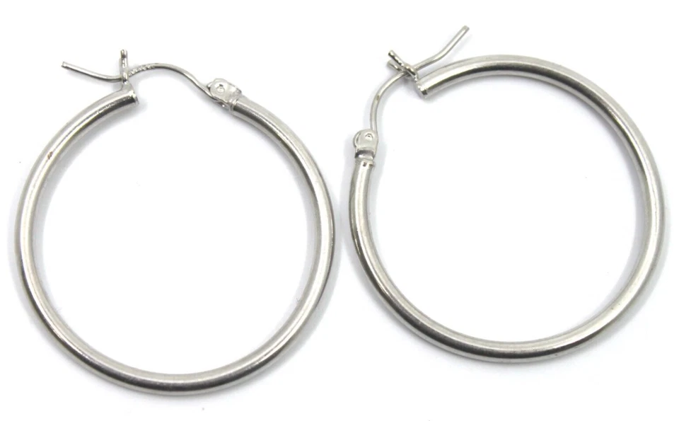 14K White Gold Smooth Hoop Earrings 1.25"in diameter - Image 2 of 4